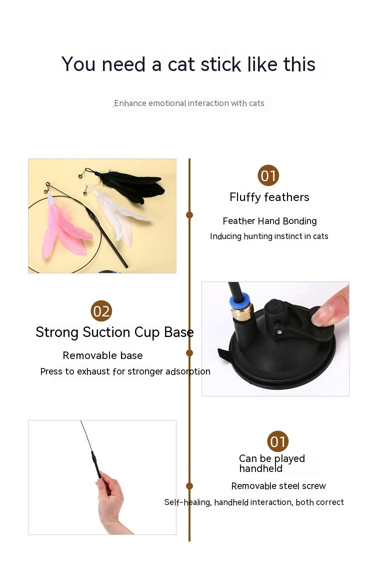 Cat Toy Long Brush Holder Suction Cup with Bell