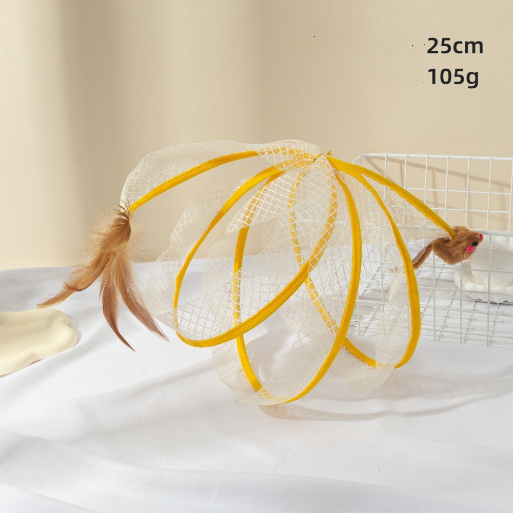 Cat Tunnel Feather Mouse Toy – Collapsible Mesh Hoop