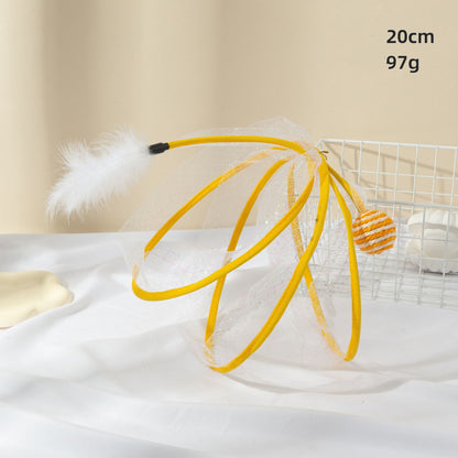 Cat Tunnel Feather Mouse Toy – Collapsible Mesh Hoop