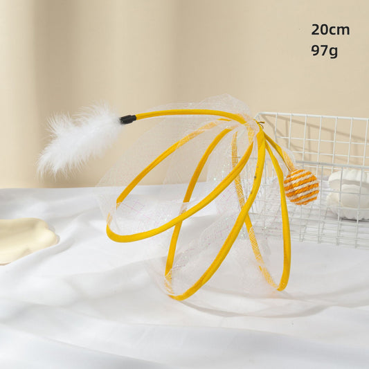 Cat Tunnel Feather Mouse Toy – Collapsible Mesh Hoop