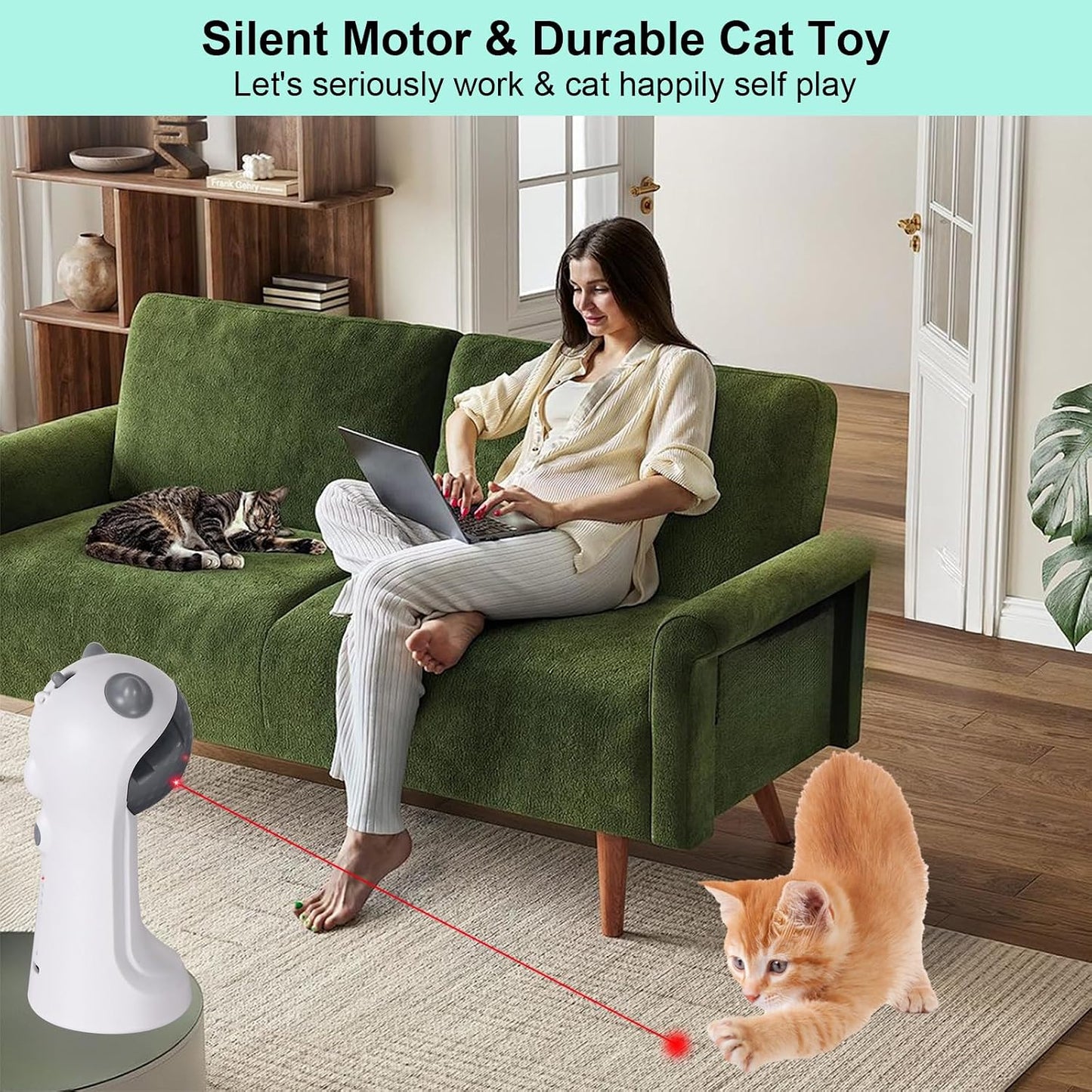 Engaging Automatic Cat Toy with Motion Detection, 5 Fun Patterns, 4 Adjustable Speeds, and Customizable Light Angles for Ultimate Feline Fun!