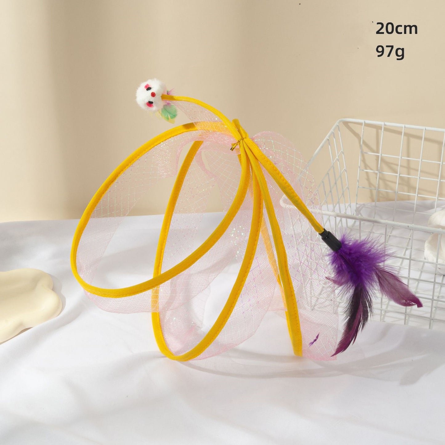 Cat Tunnel Feather Mouse Toy – Collapsible Mesh Hoop
