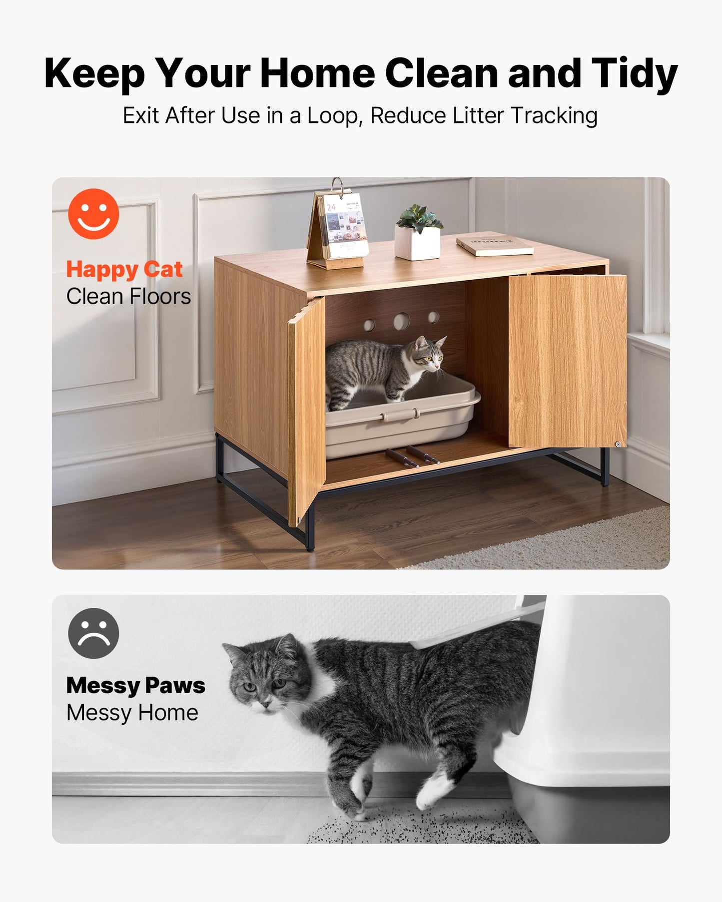 Cat Litter Box Enclosure Furniture, 31.5 in Hidden Litter Box Cabinet with Scratch Pad & Storage, Waterproof Cat Washroom End Table Cat House, Fit Most of Litterbox, for Bedroom Living Room