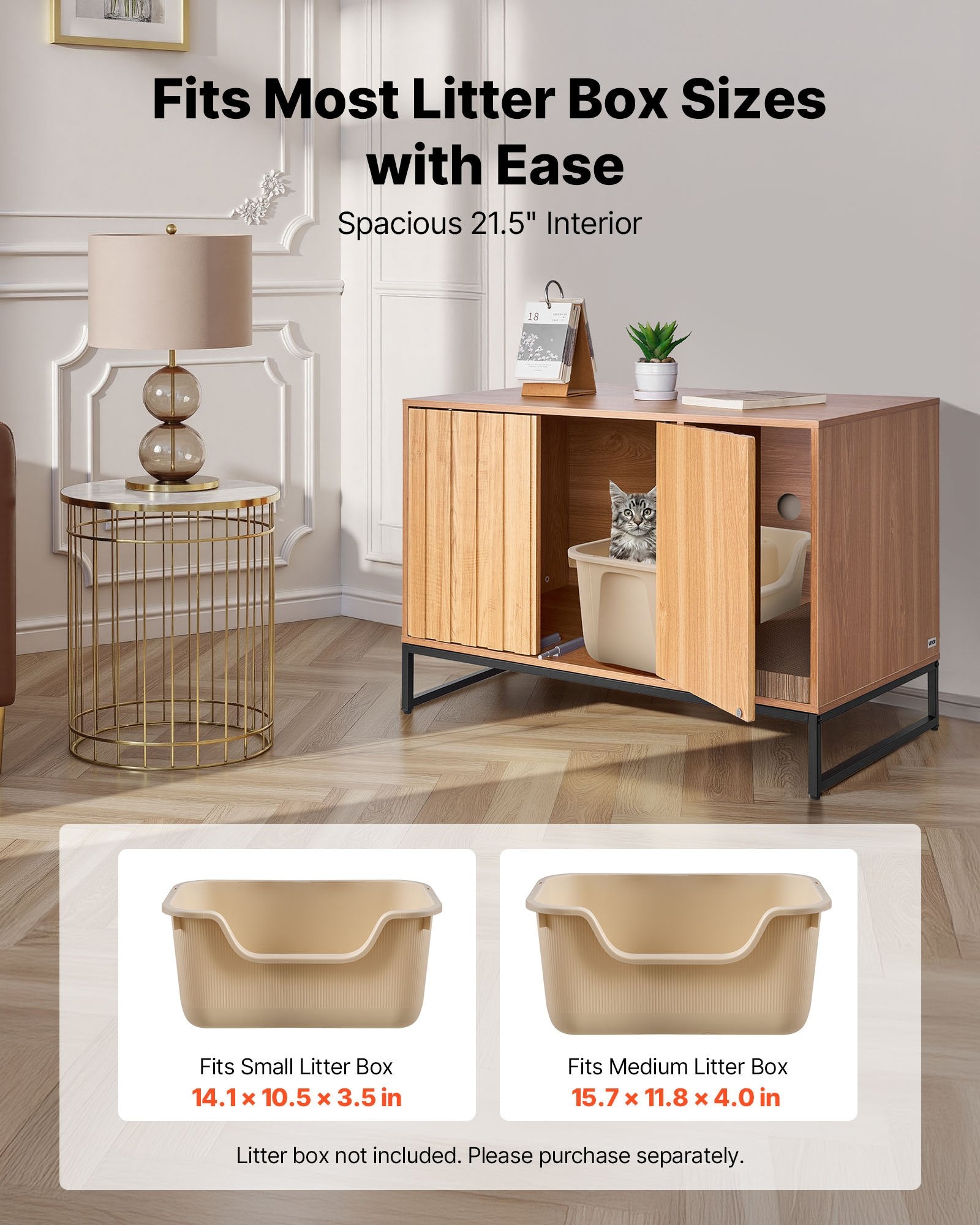 Cat Litter Box Enclosure Furniture, 31.5 in Hidden Litter Box Cabinet with Scratch Pad & Storage, Waterproof Cat Washroom End Table Cat House, Fit Most of Litterbox, for Bedroom Living Room