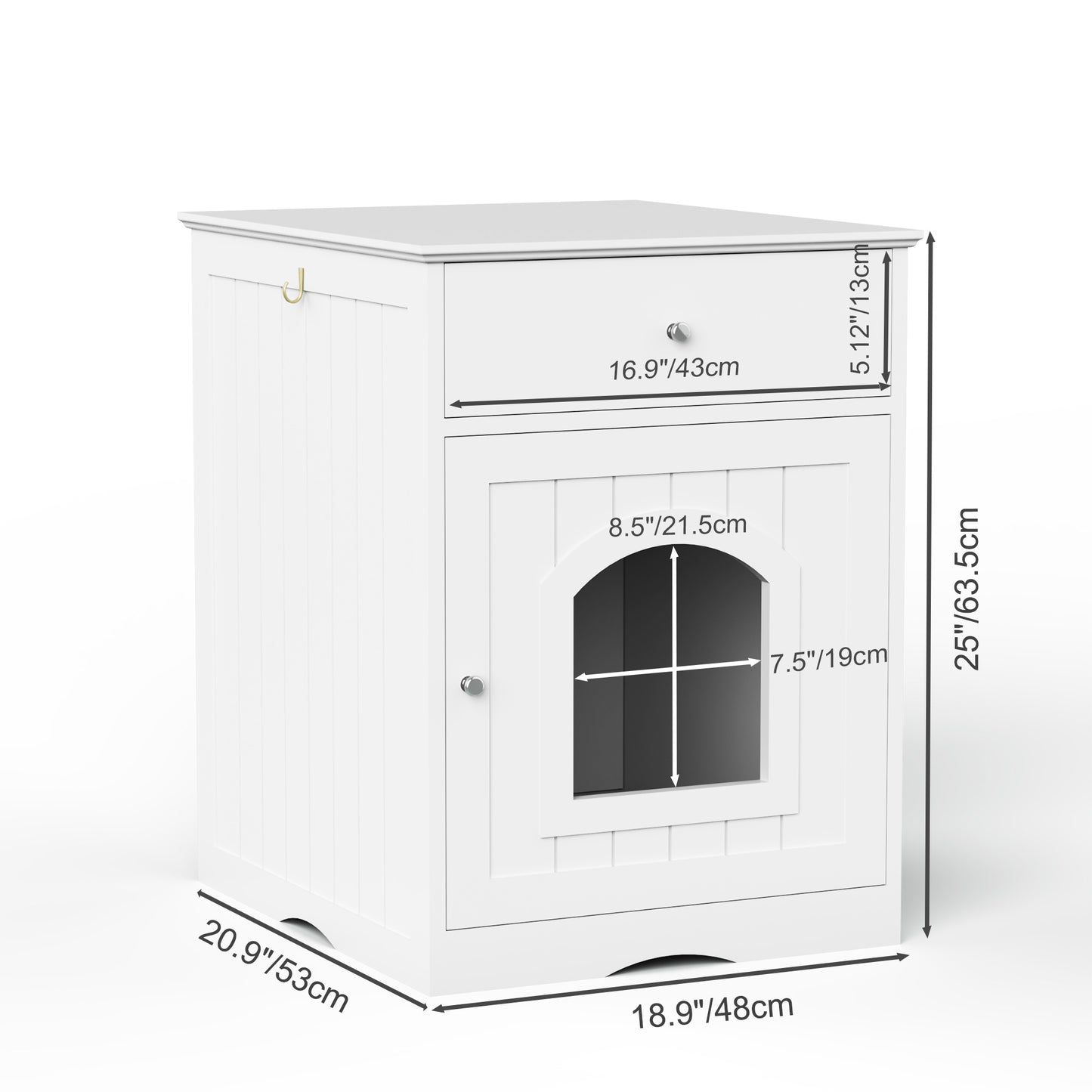 Wooden Pet House Cat Litter Box Enclosure with Drawer, Side Table, Indoor Pet Crate, Cat Home Nightstand White