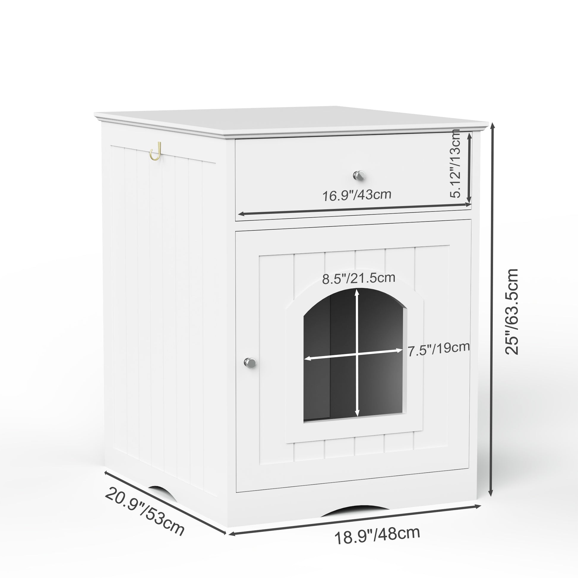 Wooden Pet House Cat Litter Box Enclosure with Drawer, Side Table, Indoor Pet Crate, Cat Home Nightstand White